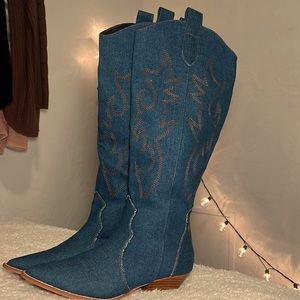 Denim mid calf cowboy boots size 9